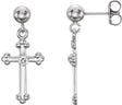 14K Gold Round Natural Diamond Accented Cross Earrings – 1mm Stones - White Gold