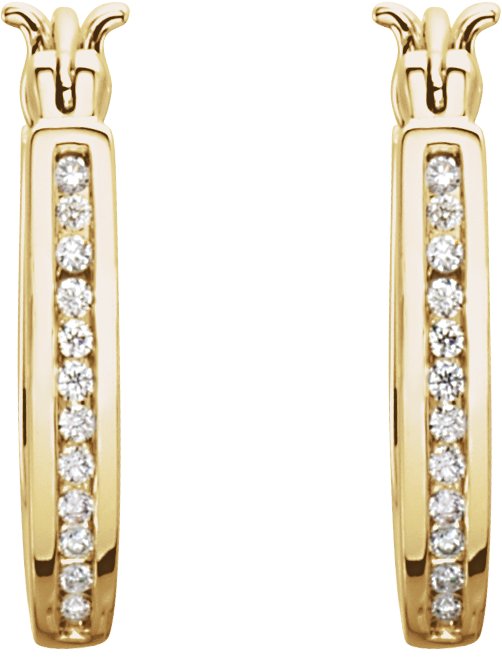 14K Gold Round Natural Diamond Inside-Outside Hoop Earrings - Yellow Gold - view 2