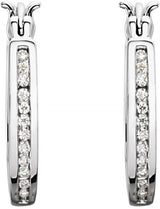 14K Gold Round Natural Diamond Inside-Outside Hoop Earrings - White Gold - view 2