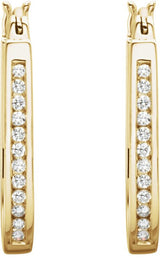 14K Gold Round Natural Diamond Inside-Outside Hoop Earrings - Yellow Gold - view 2
