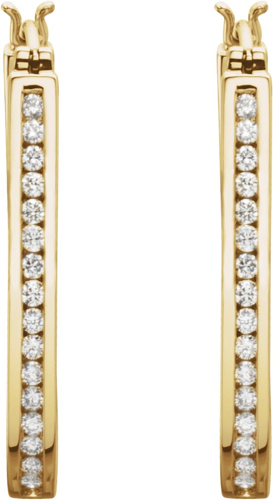 14K Gold Round Natural Diamond Inside-Outside Hoop Earrings - Yellow Gold - view 2