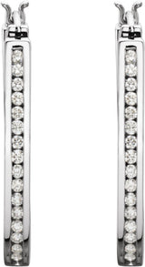 14K Gold Round Natural Diamond Inside-Outside Hoop Earrings - White Gold - view 2