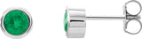 Platinum Natural Emerald Round Bezel-Set Birthstone Stud Earrings