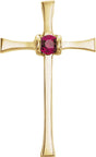 14K Gold Round Natural Ruby Solitaire Cross Pendant III - Yellow Gold