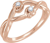 14K Gold Round Natural Diamond Accented Double Knot Ring - Rose Gold