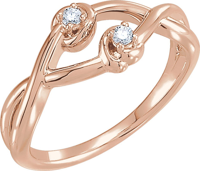 14K Gold Round Natural Diamond Accented Double Knot Ring - Rose Gold