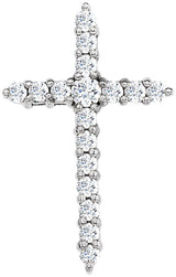 14K Gold Round Lab-Grown Diamond Accented Cross Pendant - White Gold