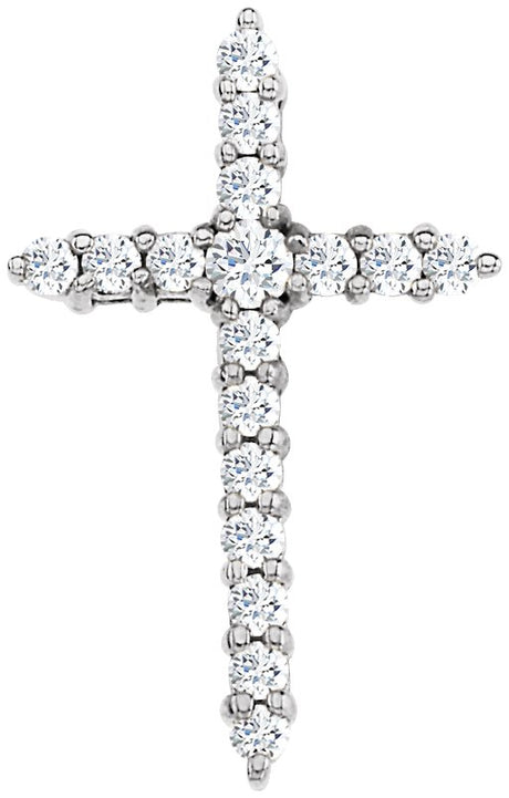 14K Gold Round Lab-Grown Diamond Accented Cross Pendant - White Gold