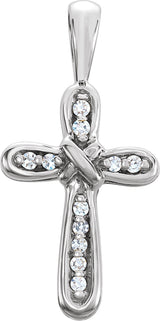14K Gold Round Natural Diamond Cross Pendant – 0.06 CTW - White Gold