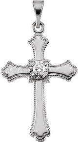 14K Gold Cross Necklace or Pendant – 15x11mm - White Gold