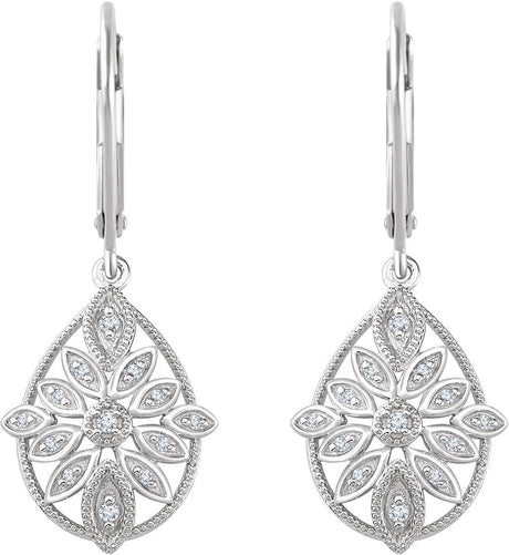 14K Gold Round Natural Diamond Granulated Filigree Earrings - view 2