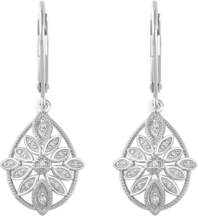 14K Gold Round Natural Diamond Granulated Filigree Earrings - view 2
