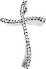 14K Gold Round Natural Diamond Accented Cross Slide Pendant - White Gold