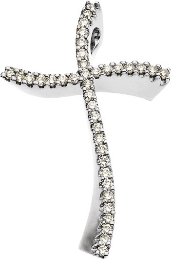 14K Gold Round Natural Diamond Accented Cross Slide Pendant - White Gold