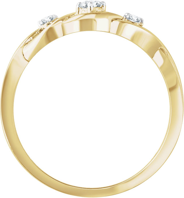 14K Gold Round Natural Diamond Freeform Ring – 2.2mm Stones - Yellow Gold - view 2