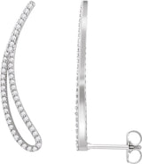 14K Gold Round Natural Diamond Accented Ear Climbers - White Gold