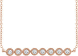 14K Gold Round Natural Diamond Beaded Bar Necklace - Rose Gold