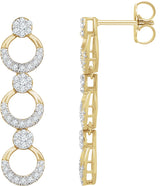 14K Gold Round Natural Diamond Geometric Earrings III - Yellow Gold