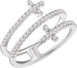 14K Gold Round Natural Diamond Accented Sideways Cross Ring