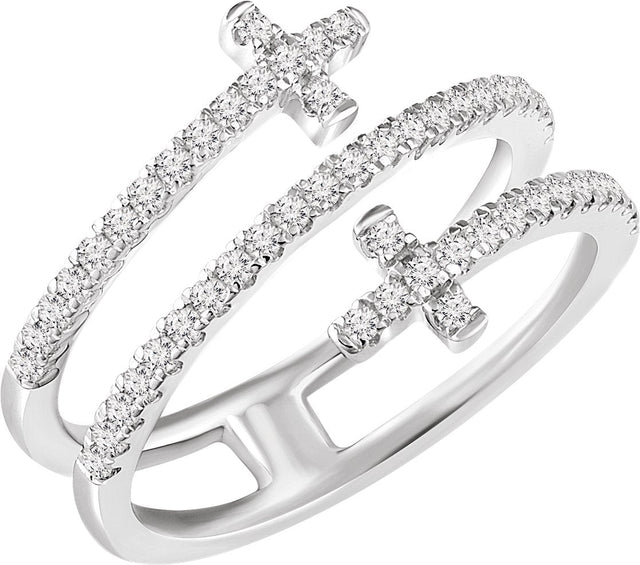 14K Gold Round Natural Diamond Accented Sideways Cross Ring