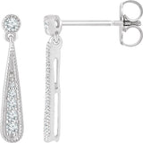 14K Gold Round Natural Diamond Teardrop Earrings - White Gold