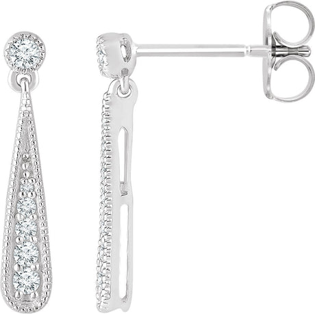 14K Gold Round Natural Diamond Teardrop Earrings - White Gold