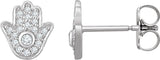 14K Gold Round Natural Diamond Accented Hamsa Earrings - view 2