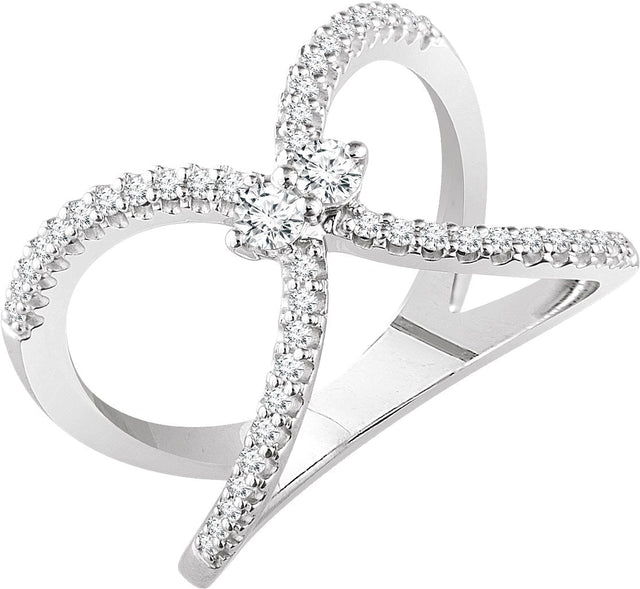 14K Gold Round Natural Diamond Negative Space Ring – 3/8 CTW