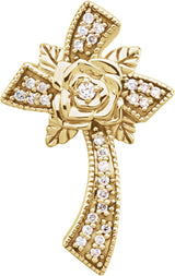 14K Gold Round Natural Diamond Floral-Inspired Cross Pendant - Yellow Gold