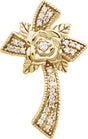 14K Gold Round Natural Diamond Floral-Inspired Cross Pendant - Yellow Gold