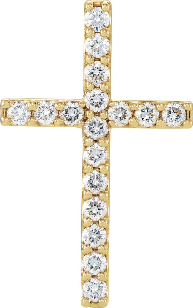 14K Gold Round Natural Diamond Petite Cross Necklace or Pendant – up to 1/2 CTW - Yellow Gold
