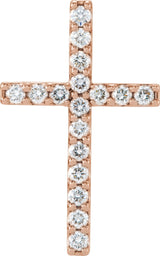 14K Gold Round Natural Diamond Petite Cross Necklace or Pendant – up to 1/2 CTW - Rose Gold