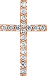 14K Gold Round Natural Diamond Petite Cross Necklace or Pendant – up to 1/2 CTW - Rose Gold