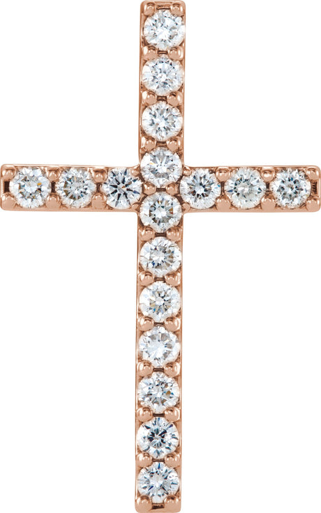 14K Gold Round Natural Diamond Petite Cross Necklace or Pendant – up to 1/2 CTW - Rose Gold