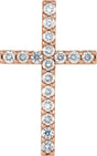14K Gold Round Natural Diamond Petite Cross Necklace or Pendant – up to 1/2 CTW - Rose Gold