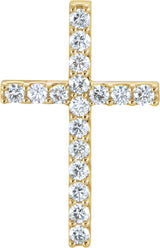 14K Gold Round Natural Diamond Petite Cross Necklace or Pendant – up to 1/2 CTW - Yellow Gold