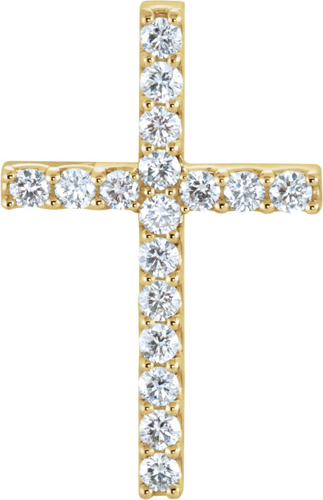 14K Gold Round Natural Diamond Petite Cross Necklace or Pendant – up to 1/2 CTW - Yellow Gold