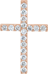 14K Gold Round Lab-Grown Diamond Petite Cross Necklace or Pendant – 5/8 CTW - Rose Gold