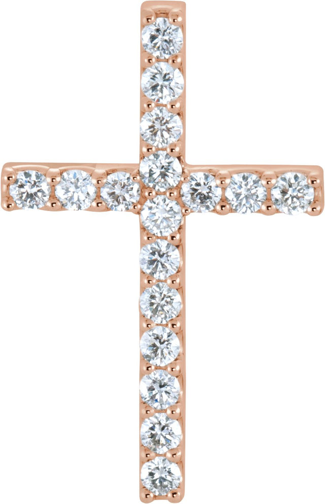 14K Gold Round Lab-Grown Diamond Petite Cross Necklace or Pendant – 5/8 CTW - Rose Gold
