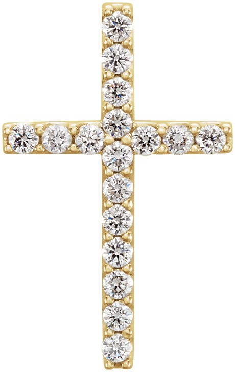 14K Gold Round Natural Diamond Petite Cross Necklace or Pendant – up to 1/5 CTW - Yellow Gold