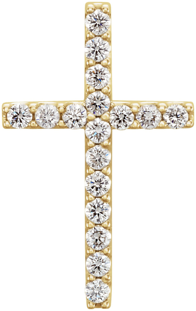 14K Gold Round Natural Diamond Petite Cross Necklace or Pendant – up to 1/5 CTW - Yellow Gold