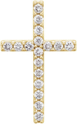14K Gold Round Natural Diamond Petite Cross Necklace or Pendant – up to 1/5 CTW - Yellow Gold