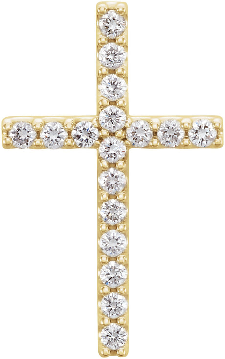 14K Gold Round Natural Diamond Petite Cross Necklace or Pendant – up to 1/5 CTW - Yellow Gold