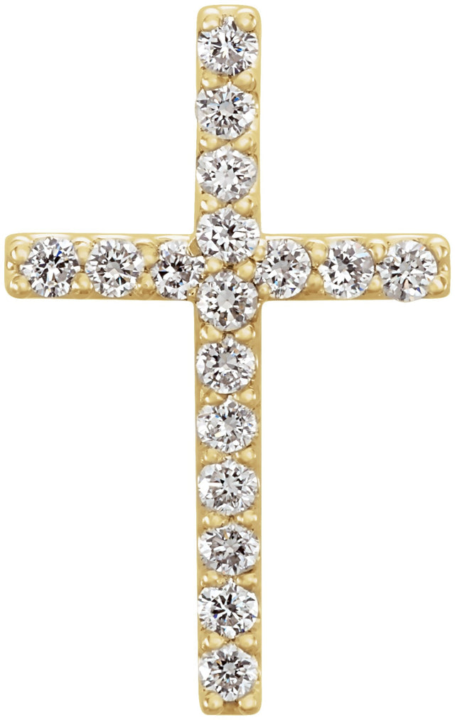 14K Gold Round Lab-Grown Diamond Petite Cross Necklace or Pendant – up to 1/4 CTW - Yellow Gold