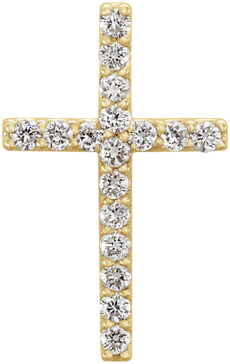 14K Gold Round Natural Diamond Petite Cross Necklace or Pendant – up to 1/5 CTW - Yellow Gold