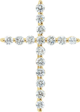 14K Gold Round Natural Diamond Cross Necklace or Pendant – up to 1 1/4 CTW - Yellow Gold
