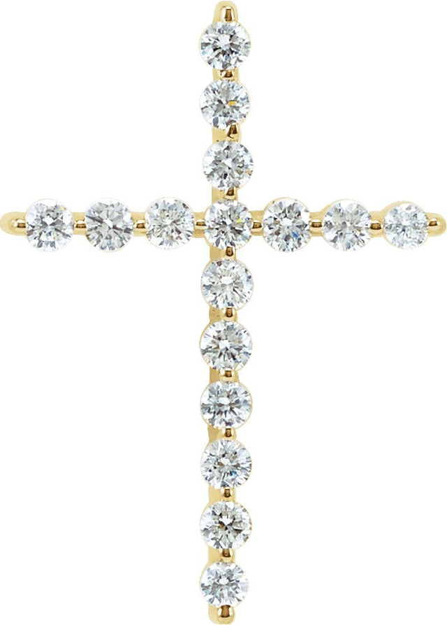14K Gold Round Natural Diamond Cross Necklace or Pendant – up to 1 1/4 CTW - Yellow Gold