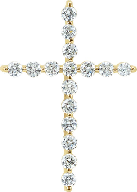 14K Gold Round Lab-Grown Diamond Cross Necklace or Pendant - Yellow Gold