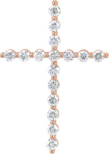 14K Gold Round Natural Diamond Cross Necklace or Pendant – up to 1 1/4 CTW - Rose Gold