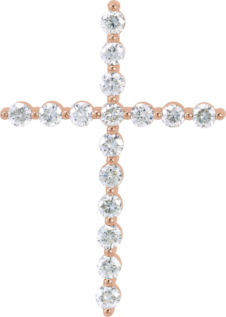 14K Gold Round Natural Diamond Cross Necklace or Pendant – up to 1 1/4 CTW - Rose Gold